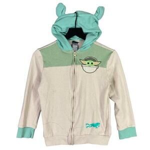 Disney Star Wars Baby Yoda Hoodie Youth Size 8-10 Green Full-Zip 3D Ears Graphic